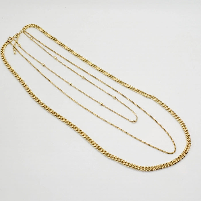 BP054| 3 Layer Brass Chain Necklace
