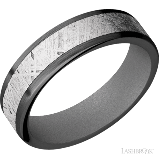 Zirconium band with one 4 mm Centered inlay of Meteorite