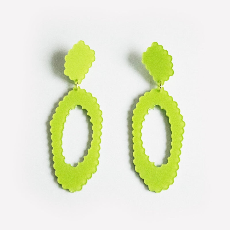 Earrings Scallop Large Oval - Chartreuse