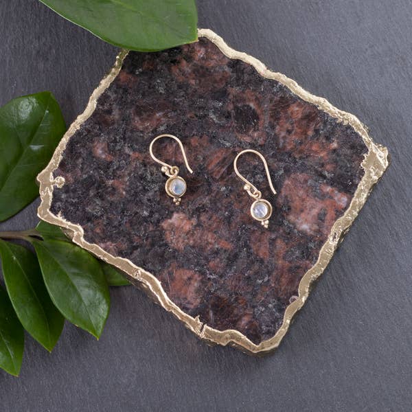 BE131 Brass Circle Stone Drop ER