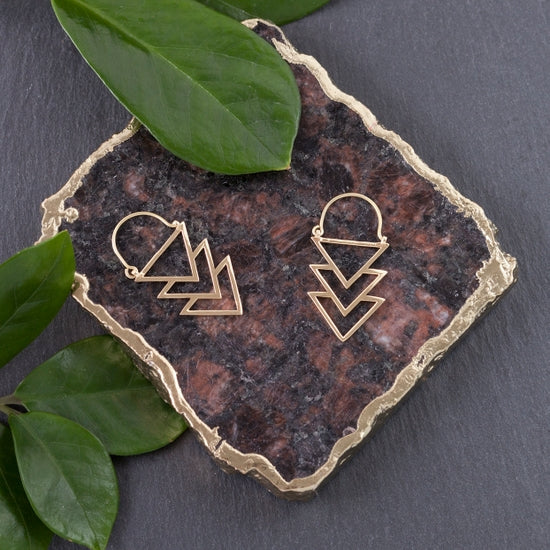 BE134| Brass Stacked Triangle Earring
