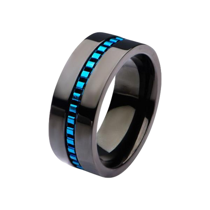 Black Ring with Blue Link Inlay
