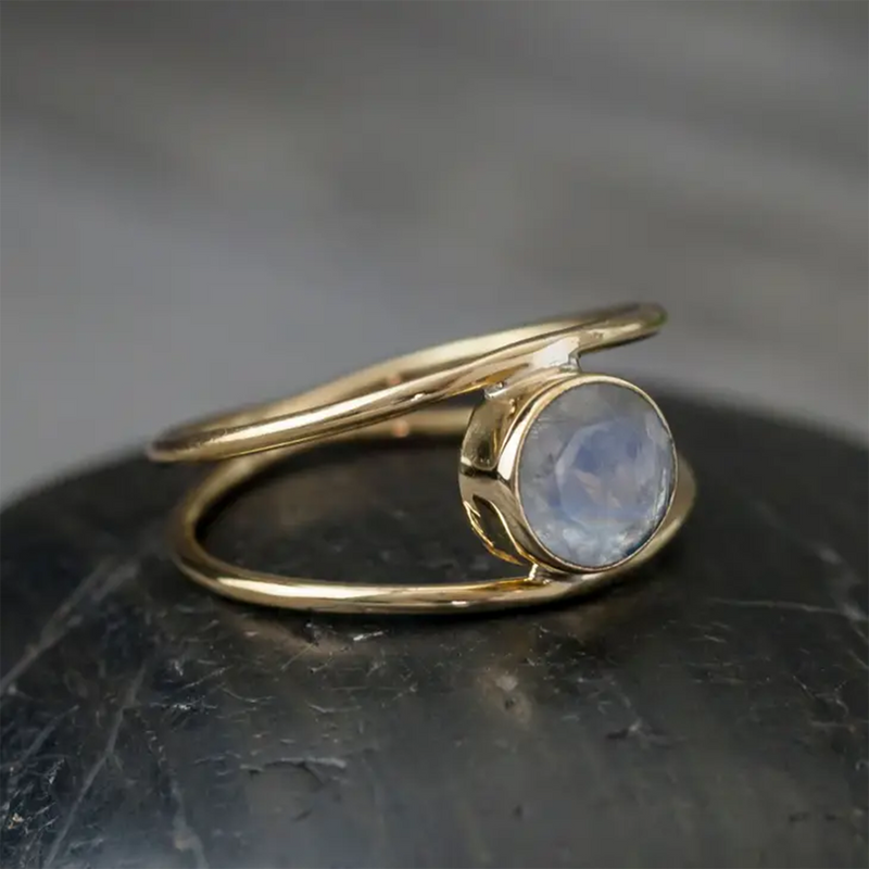 Brass Banded Stone Ring, Moonstone | BR007M