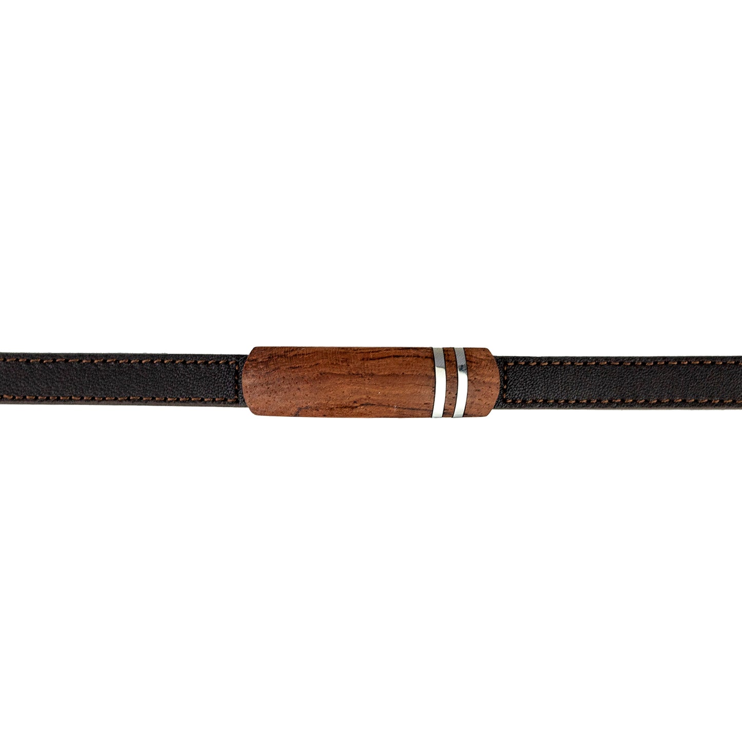 Bubinga Wood, Stainless Steel, & Leather Bracelet - 9.5"