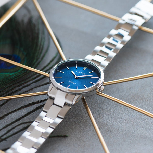 OOZOO | Silver / Blue Stainless Steel Watch