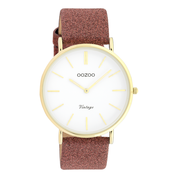 OOZOO | Gold Watch w/ Warm Pink Leather Strap