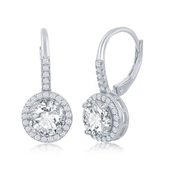 Sterling Silver Round CZ Halo Earrings