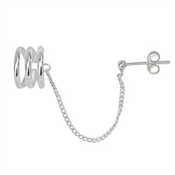 Sterling Silver Triple Line Ear Cuff w/ Chain Stud Earring