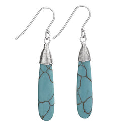 Sterling Silver Turquoise Slab Wire Wrap Top Earring