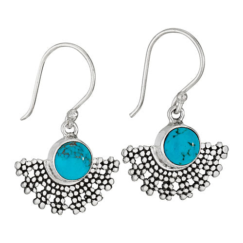 Sterling Silver Half Round Turquoise Earrings w/ Dots