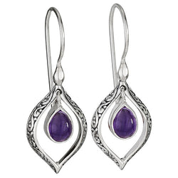Sterling Silver Open Angled Earring w/ Amethyst Center Dangle