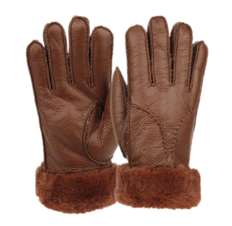 Women's Faux Leather Glove with Fur Cuff