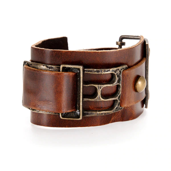 M104| Rectangle Metal and Leather Bracelet