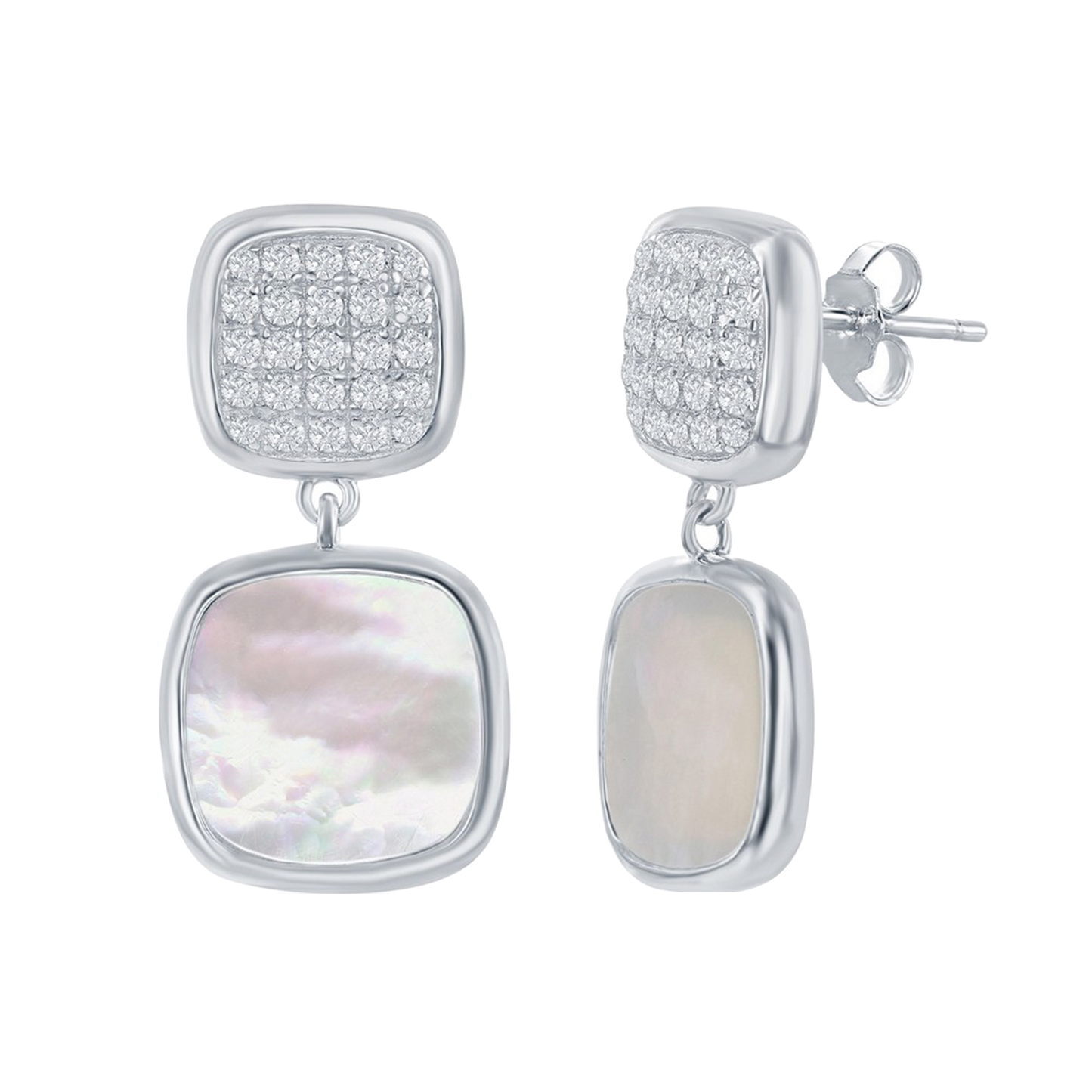Micro Pave and Mother of Pearl Square Earrings | D-7003