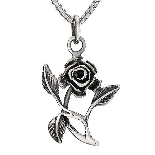 Sterling Silver Single Oxidized Rose Necklace