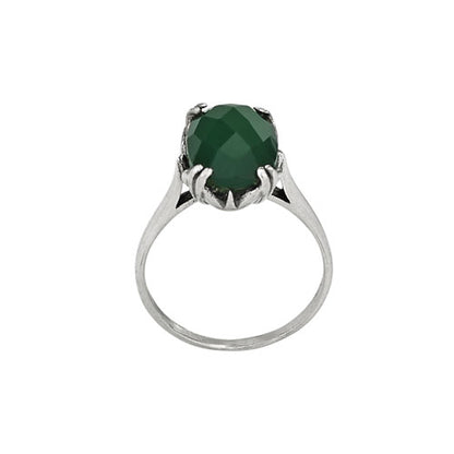 Sterling Silver Faceted Oval Green Agate Ring