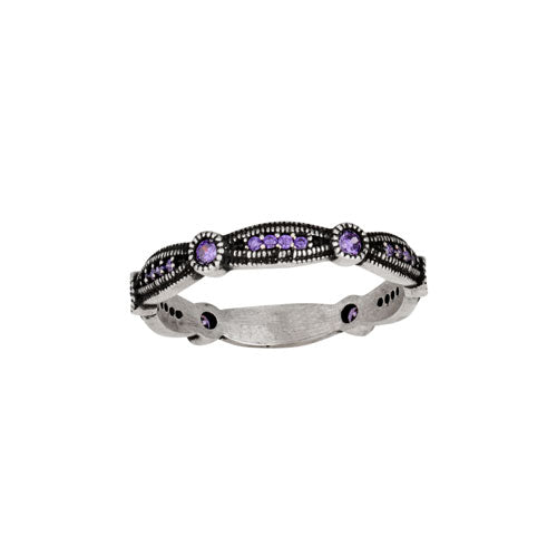Sterling Silver Amethyst Oxidized Looping Ring