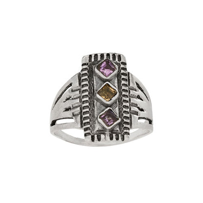 Sterling Silver Rectangle Stacked AM/CIT/AM Ring