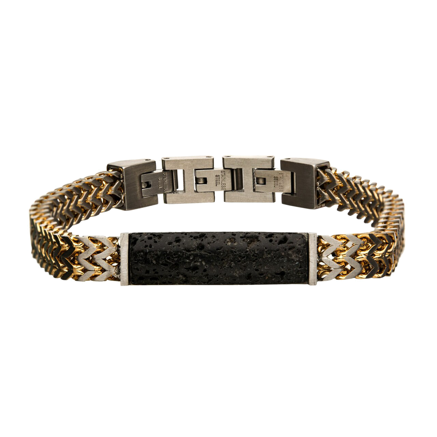 Stainless Steel Gold Plated Double Franco Chain w/ Lava Stone Bracelet