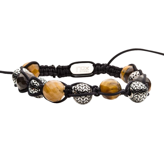 Stainless Steel & Tiger Eye Stone Bead Adjustable Braided Bracelet