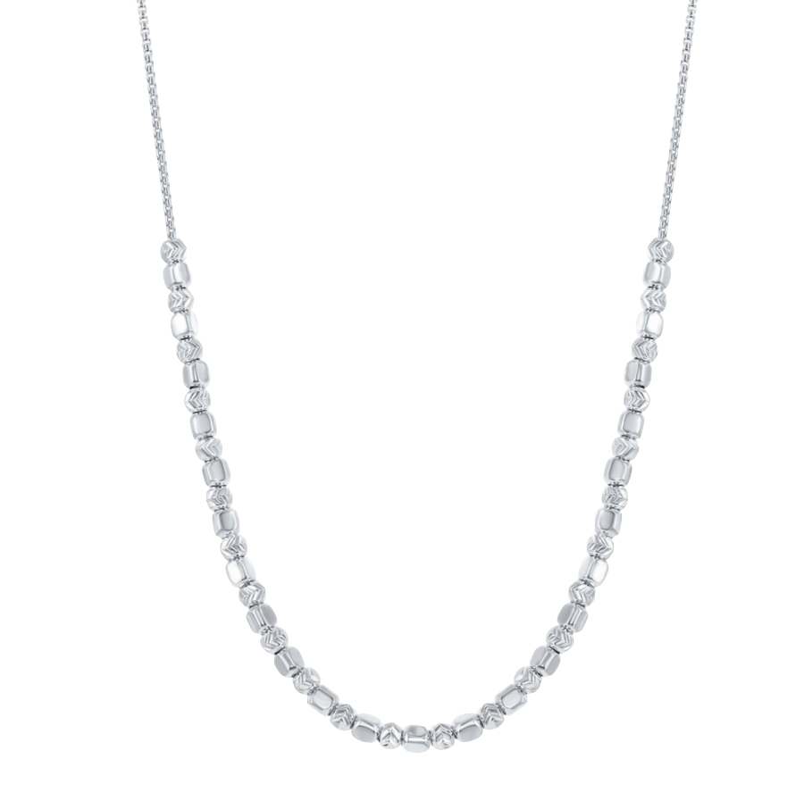 Sterling Silver Alternating Square Bead w/ Diamond Chevron Cut Bead Necklace