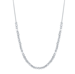 Sterling Silver Alternating Square Bead w/ Diamond Chevron Cut Bead Necklace