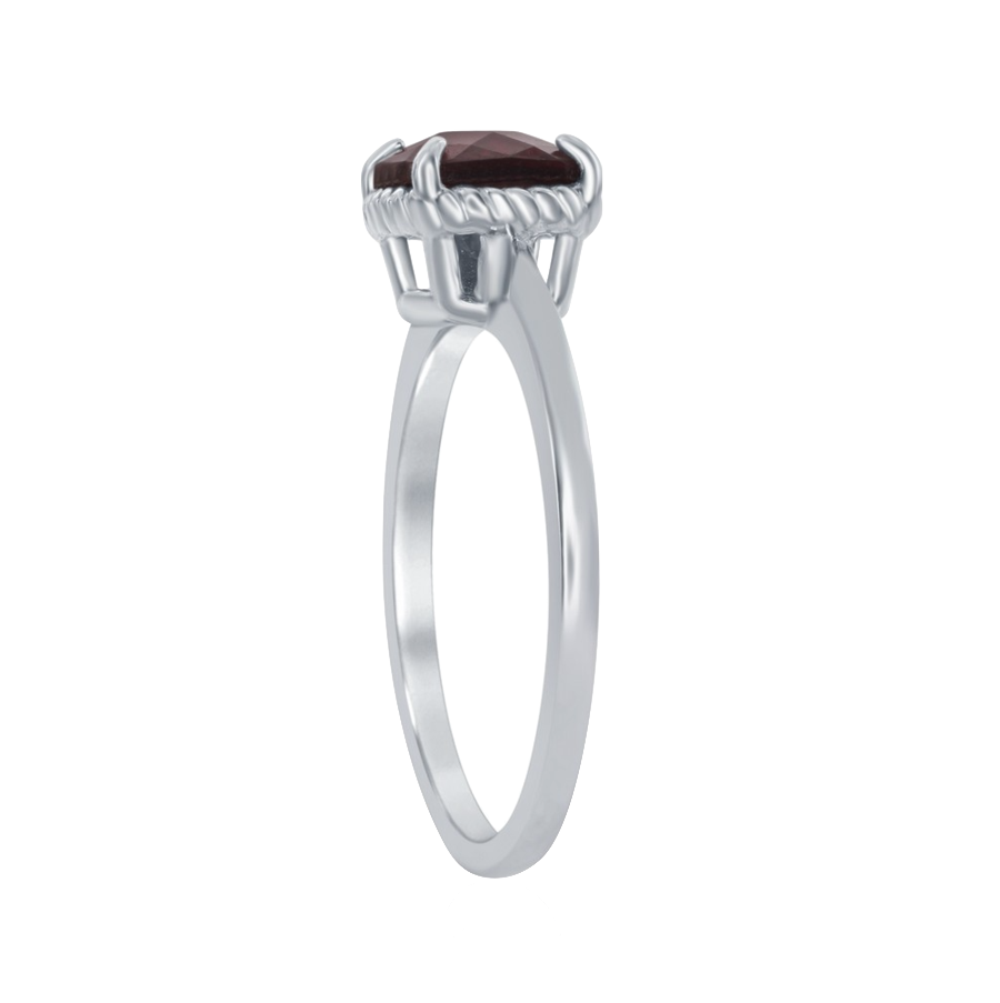 Sterling Silver Four-Prong Square Rope Design Ring - Garnet