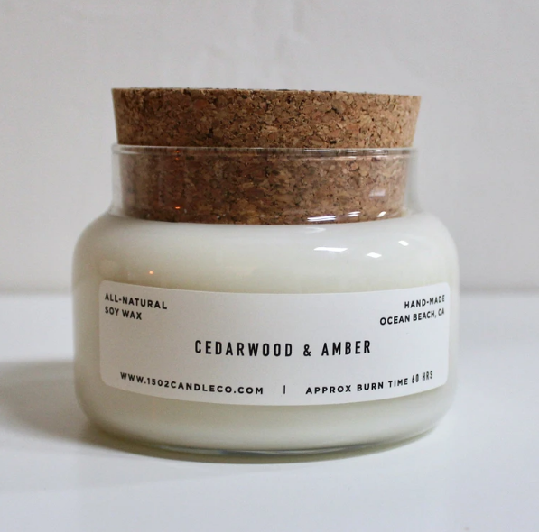 1502 Candle Co. | Cedarwood & Amber Soy Candle - Apothecary Jar