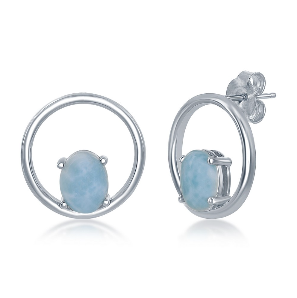 Sterling Silver Prong Oval Larimar Open Circle Earrings