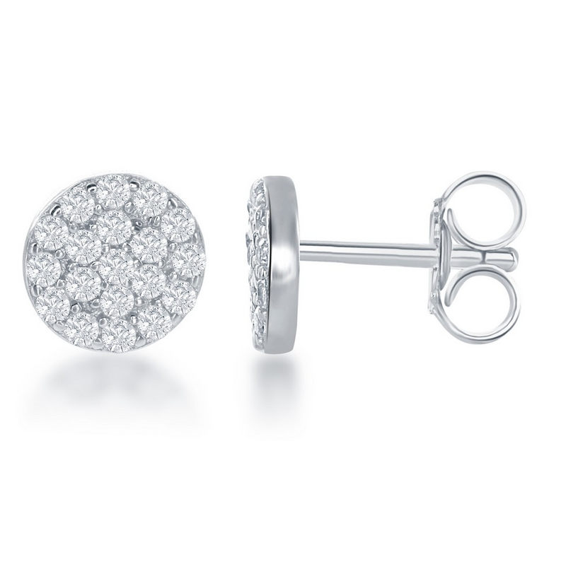 Sterling Silver Small CZ 7mm Round Stud Earrings