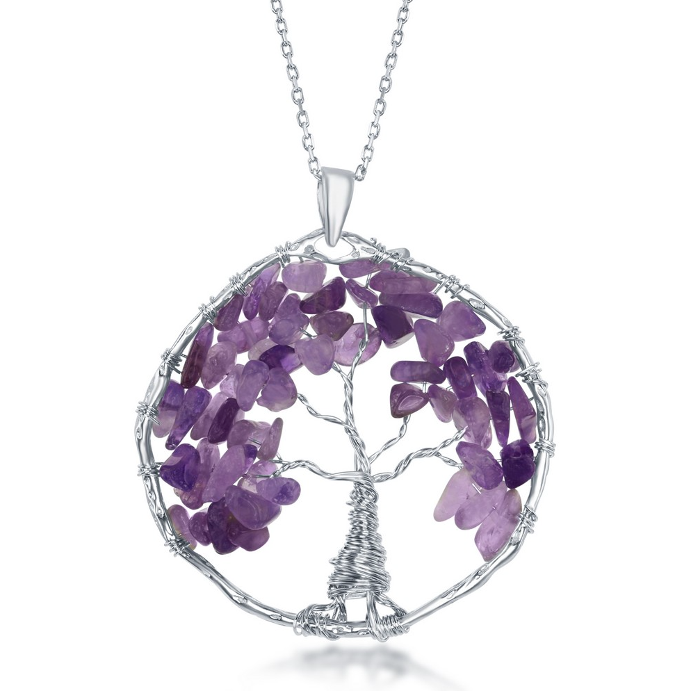 Sterling Silver Amethyst Beads Tree of Life Pendant