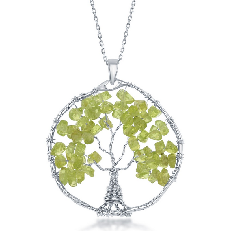 Sterling Silver Peridot Beads Tree of Life Pendant