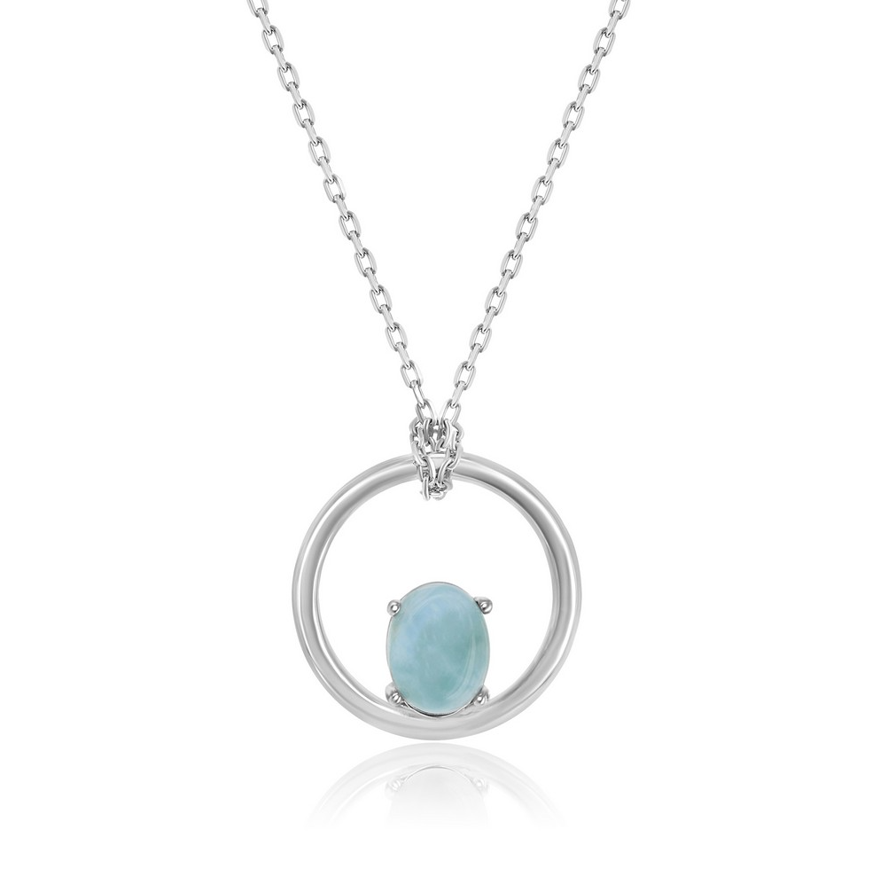 Sterling Silver Prong Oval Larimar open Circle Necklace w/ Chain