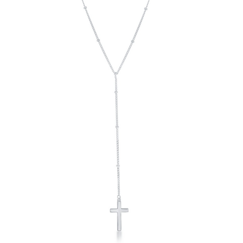 Sterling Silver Beaded Chain w/  Hanging Cross Necklace