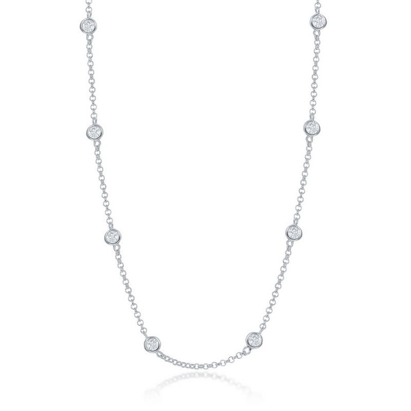 Sterling Silver Linked Necklace w/ Round CZ's