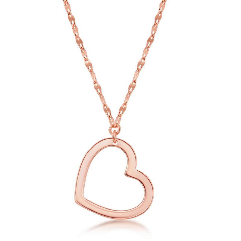 Sterling Silver Open Heart Necklace - Rose Gold Plated
