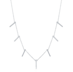 Sterling Silver Alternating Plain & CZ Vertical Bars Necklace