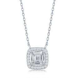 Sterling Silver Double Square CZ Necklace
