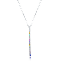 Sterling Silver Rainbow CZ Vertical Bar Necklace