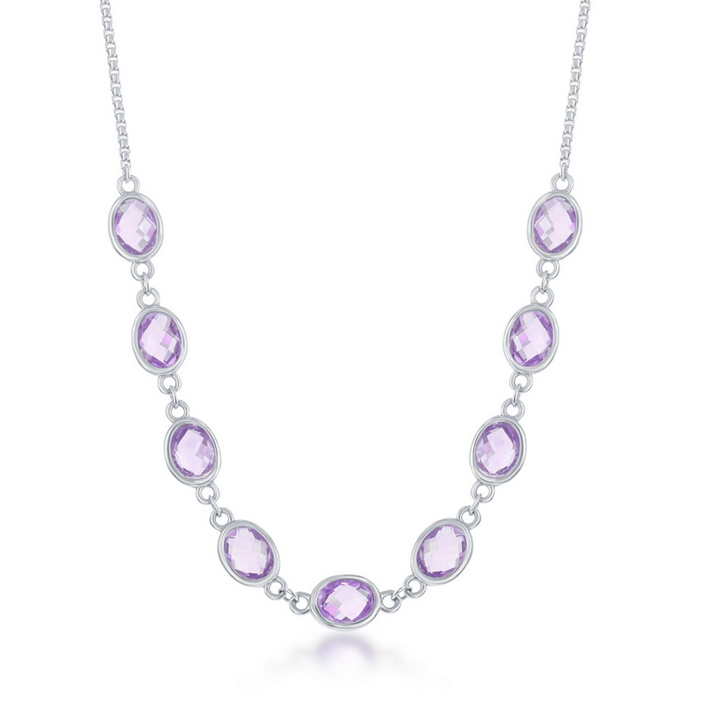 Sterling Silver 13.5cttw Amethyst Ovals, Linked Necklace