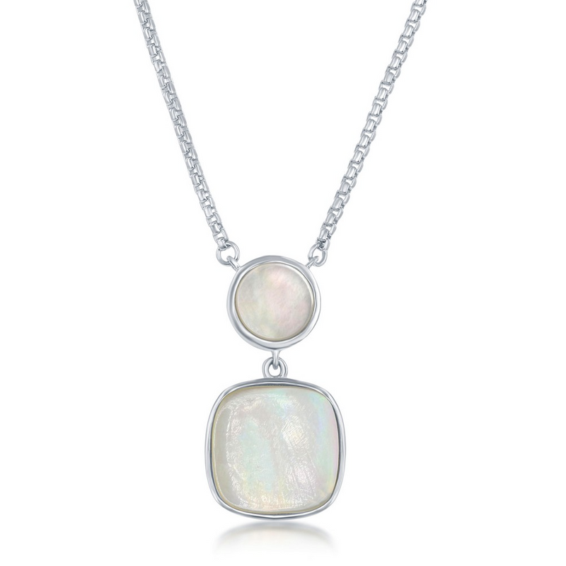Sterling Silver Round & Square Mother of Pearl Necklace