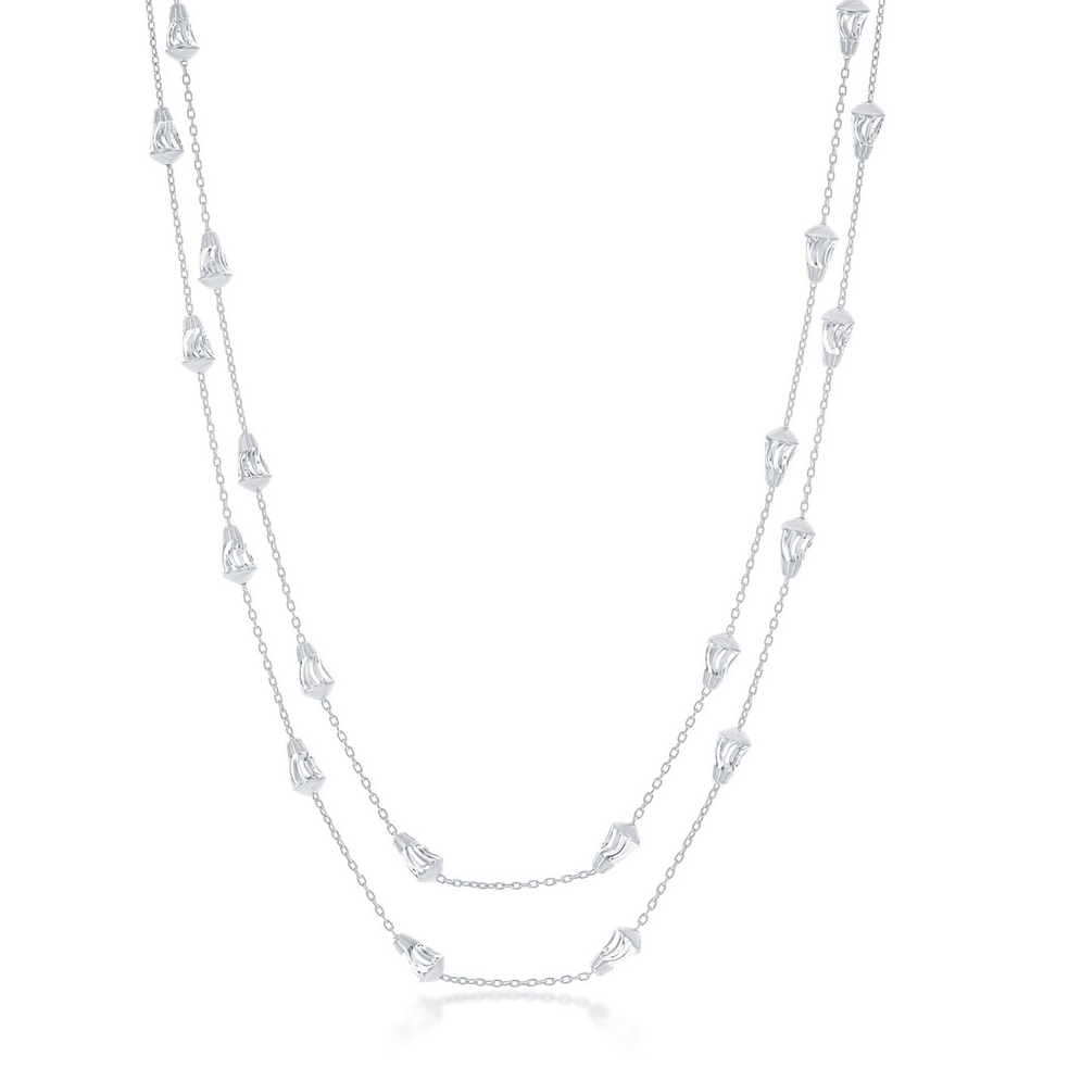 Sterling Silver Diamond-Cut Bullet Beads Chain - Rhodium Plated
