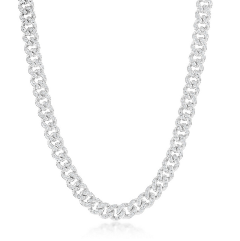 Sterling Silver Micro Pave CZ, 6mm Miami Cuban Chain - Rhodium Plated 24"