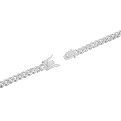 Sterling Silver Micro Pave CZ, 6mm Miami Cuban Chain - Rhodium Plated 20"