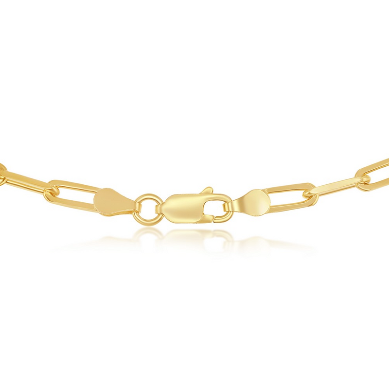 Sterling Silver 3.2mm Paper Clip Chain - Gold Plated 20"