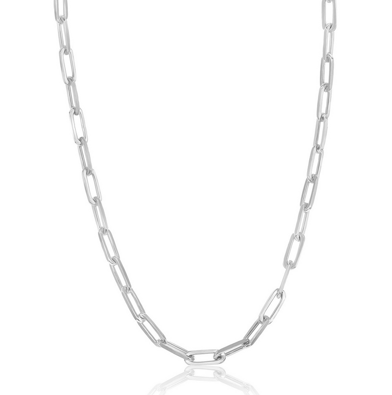 Sterling Silver 3.2mm Paper Clip Chain - Rhodium Plated 20"