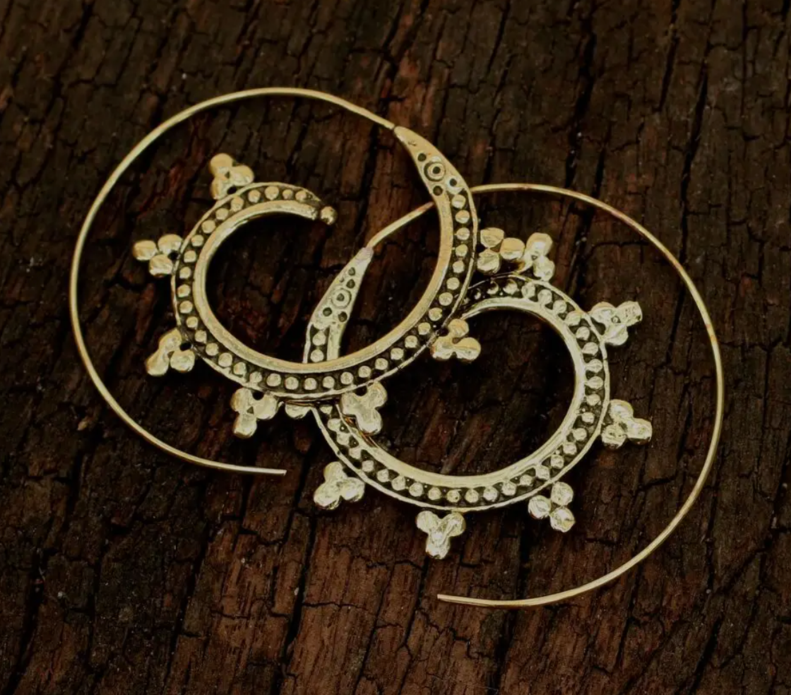 BE003| Brass Snake Spiral Earrings