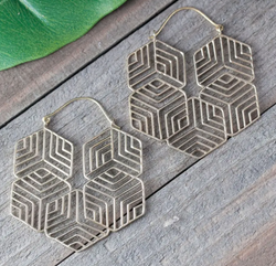 BE085| Brass Geometric Maze Earrings