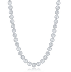 Classic of NY | Sterling Silver Round Halo CZ Tennis Necklace