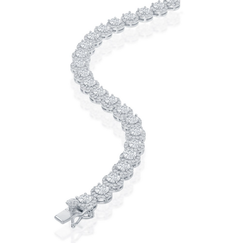 Classic of NY | Sterling Silver Round Halo CZ Tennis Necklace